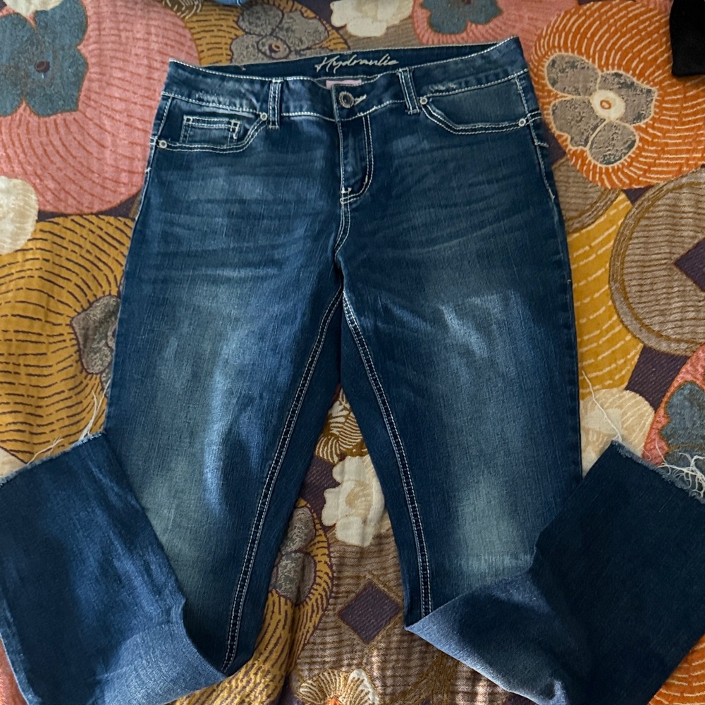 Hydraulic Women's Dark Jeans straight leg with distressed bottoms size 6